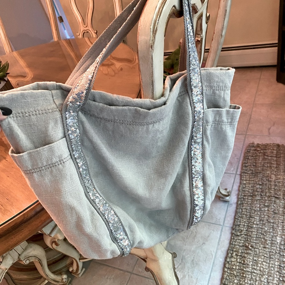 Canvas and sequin detail summer tote
